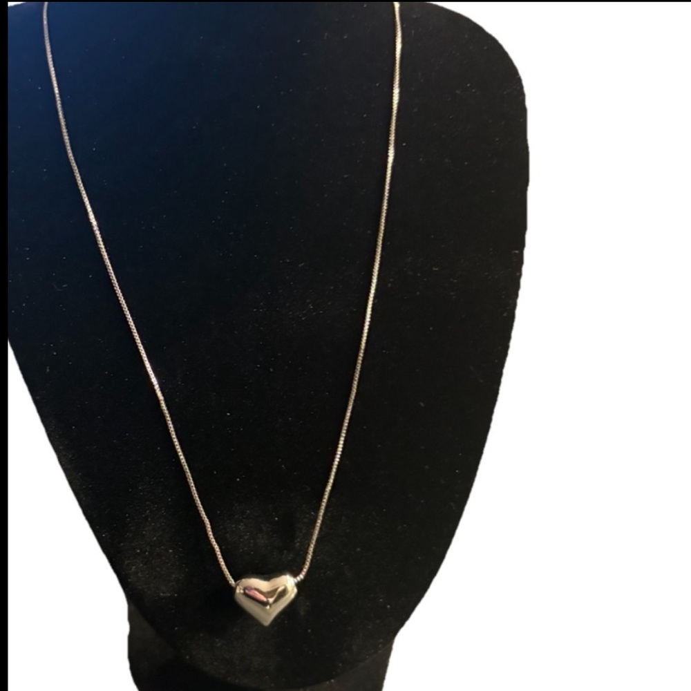 Stamped 925 Sterling Silver Necklace with Puffed Heart Pendant - Picture 7 of 7